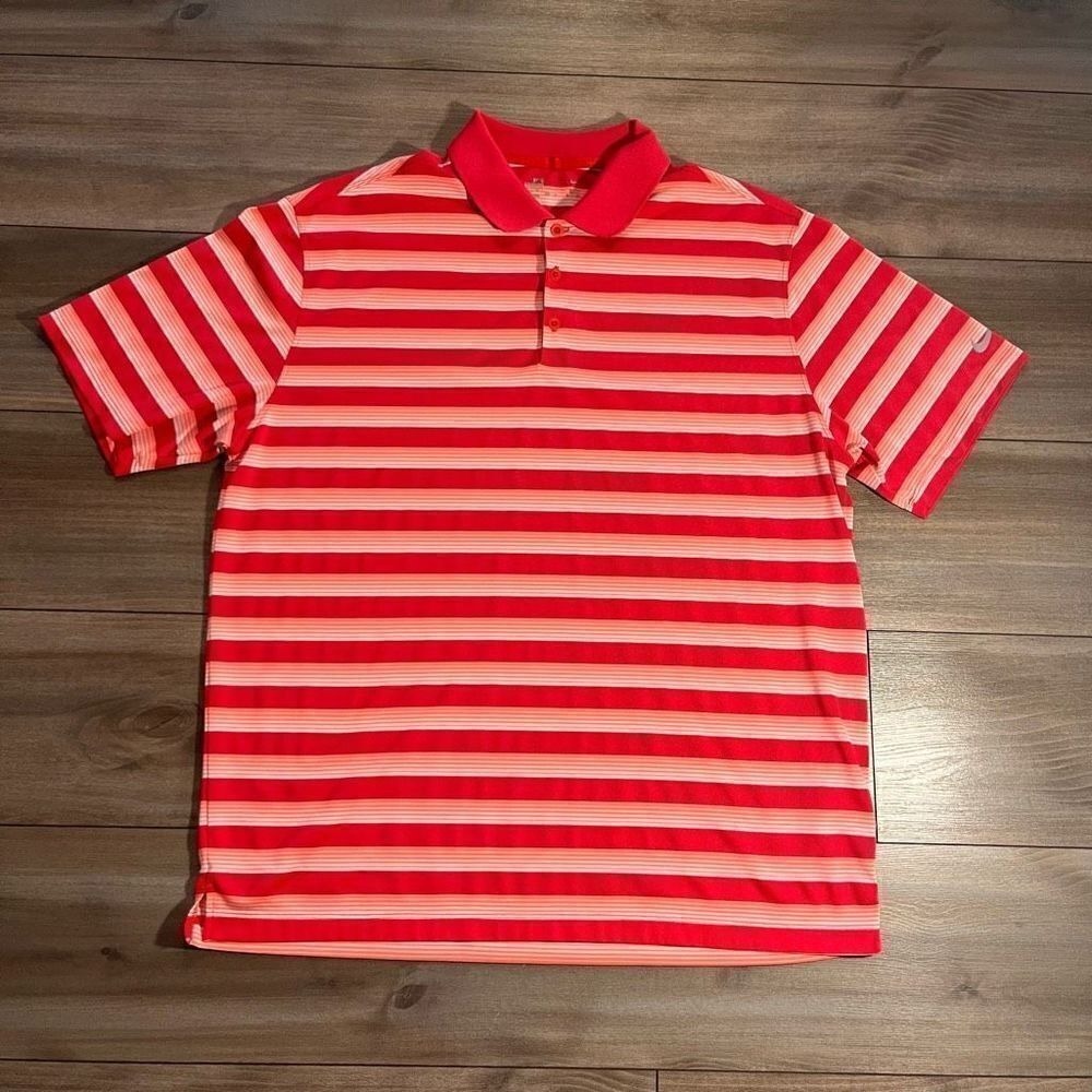 Nike Golf Polo Shirt Mens Striped Red Athletic Fit Standard Men XL‎ Bin C-45